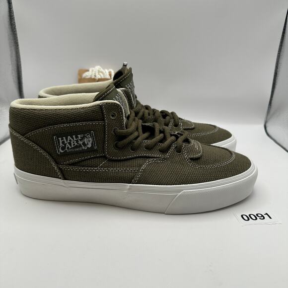 Vans Mens 10.5 Half Cab Skateboard Shoes Olive Green Roughly Linen - Picture 4 of 8